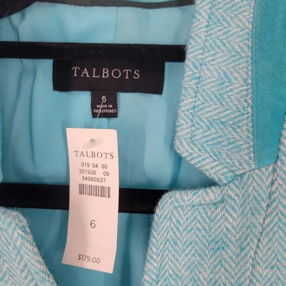 Turquoise Bicolor Herringbone Classic Shetland Blazer Size 6 New - Picture 4 of 7